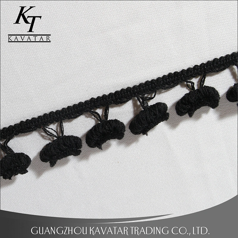 Good quality pure black pom pom fringe trim for garment,bags,shoe