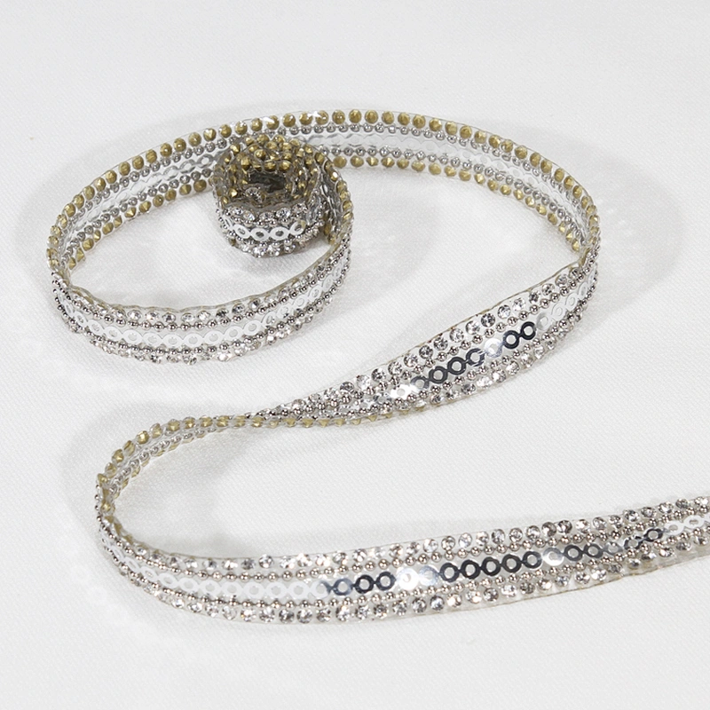 1.1cm Decorative Chic Accessories Chain Crystal Beaded Sequin Hot Fix Rhinestone Transfer Tape for Clothes Sandals