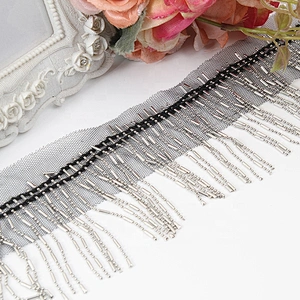 Fancy decorative 8cm gold sliver chain fringe trim fashion accessories mesh fringe