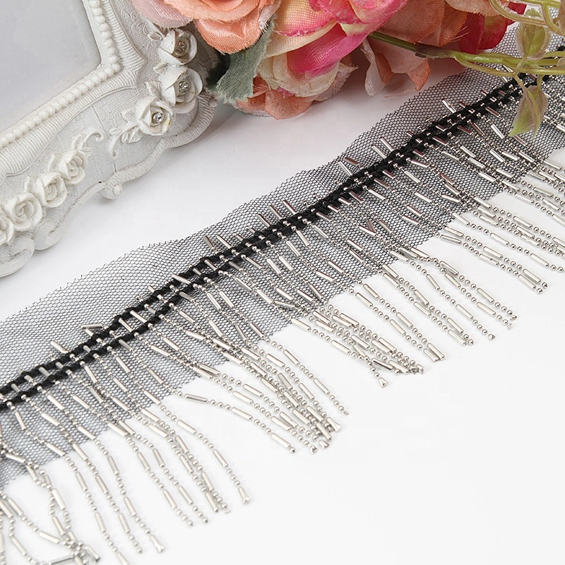Fancy decorative 8cm gold sliver chain fringe trim fashion accessories mesh fringe