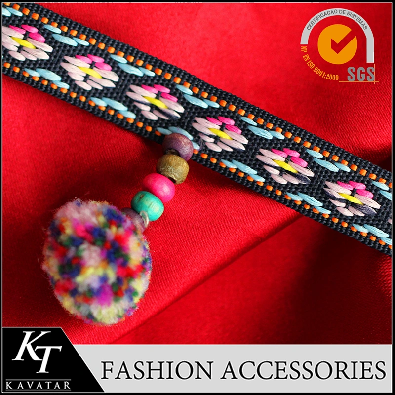 Wholesale ethnic Style cotton/polyester pom pom & beaded fringes for garments ,bags and curtain,pom material