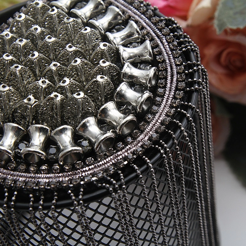 Rhinestones Beaded Crystal Motifs Chain Fringe Patches for Clothing Shoulder Badge Sew on garment material bead patch