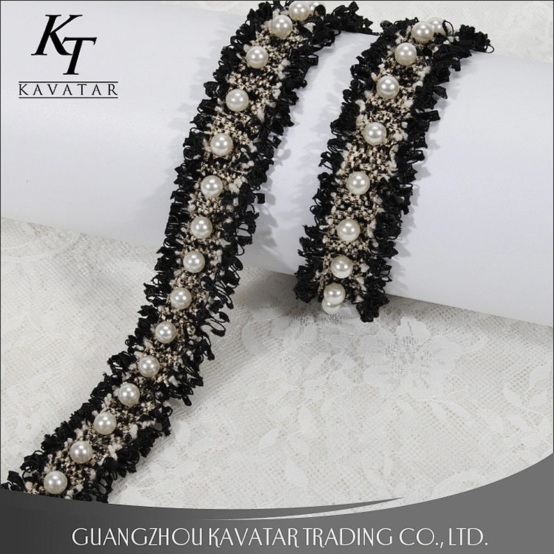 Hot sale 3.5cm handmade pearl beaded trimming for clothes