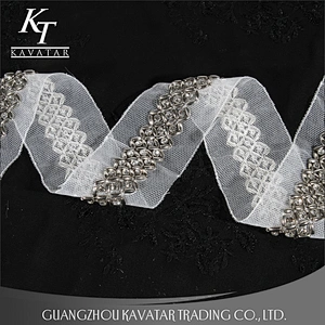 Accessories Beaded Lace Trim Vintage Mesh Fabric Rhinestone Lace Decorative For Wedding Dress