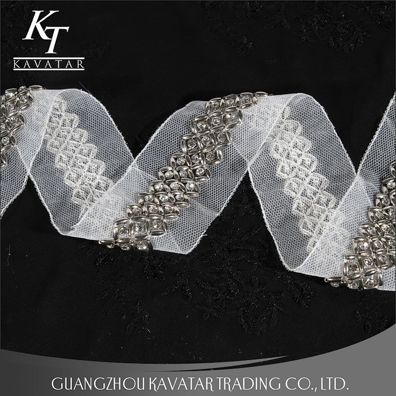 Accessories Beaded Lace Trim Vintage Mesh Fabric Rhinestone Lace Decorative For Wedding Dress