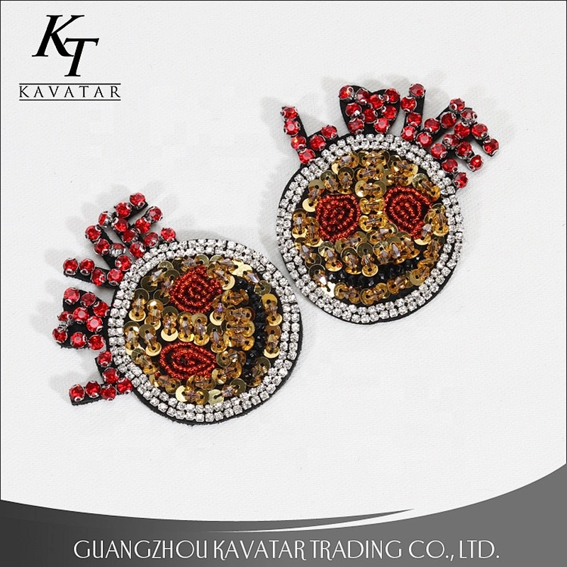 Fashion Round Gold Sequin Bead Applique With Rhinestone For Clothes Patches