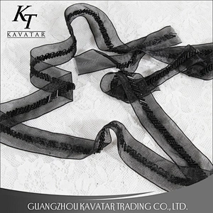 Kavatar Elegant Black Mesh Beaded Lace Trim For Dress