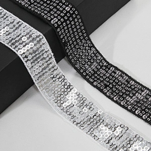 Custom Wholesale Shimmering Sequin Beaded Mesh Trim for Clothing
