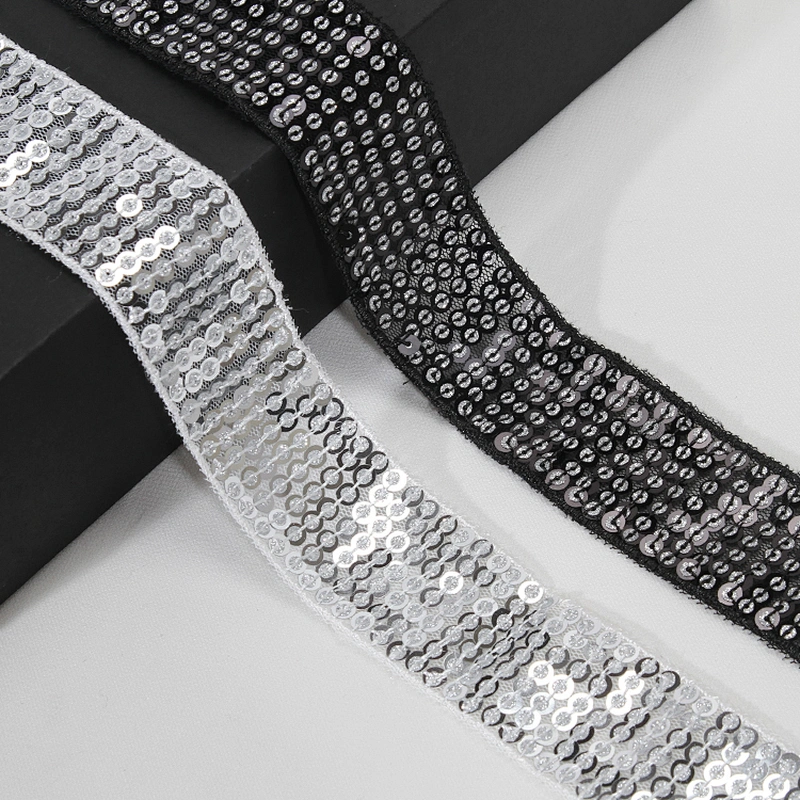 Custom Wholesale Shimmering Sequin Beaded Mesh Trim for Clothing