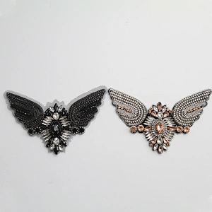 Vintage Bird with rhinestone on top, handmade beads applique patch fashion Sew on patch patches for clothing
