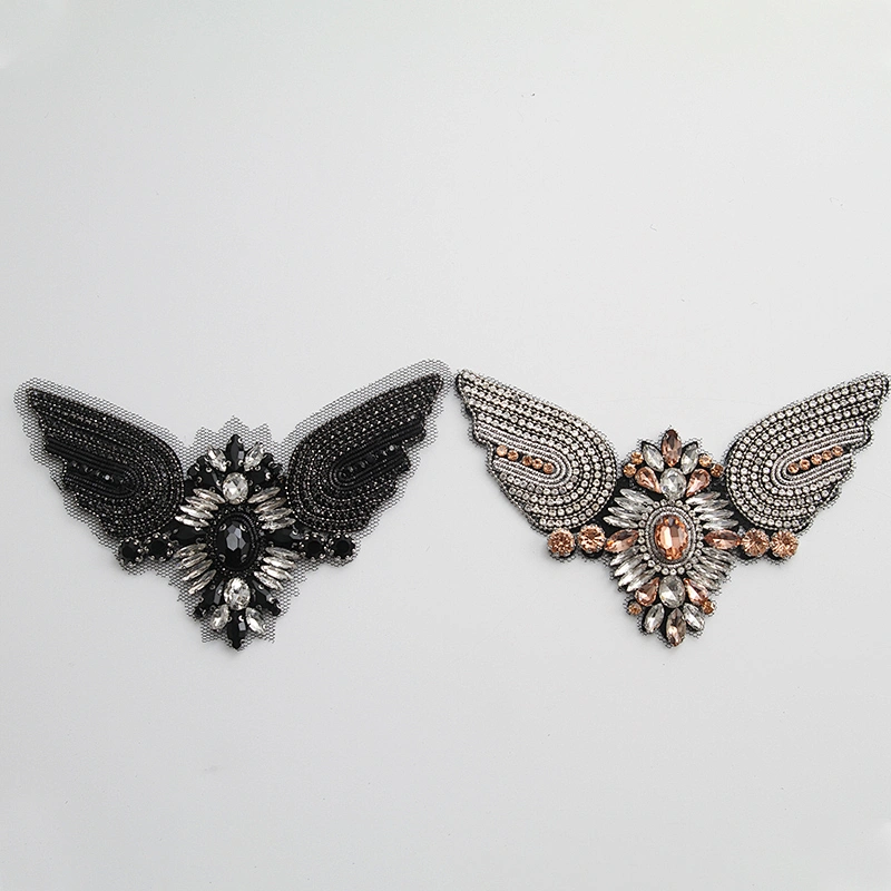 Vintage Bird with rhinestone on top, handmade beads applique patch fashion Sew on patch patches for clothing