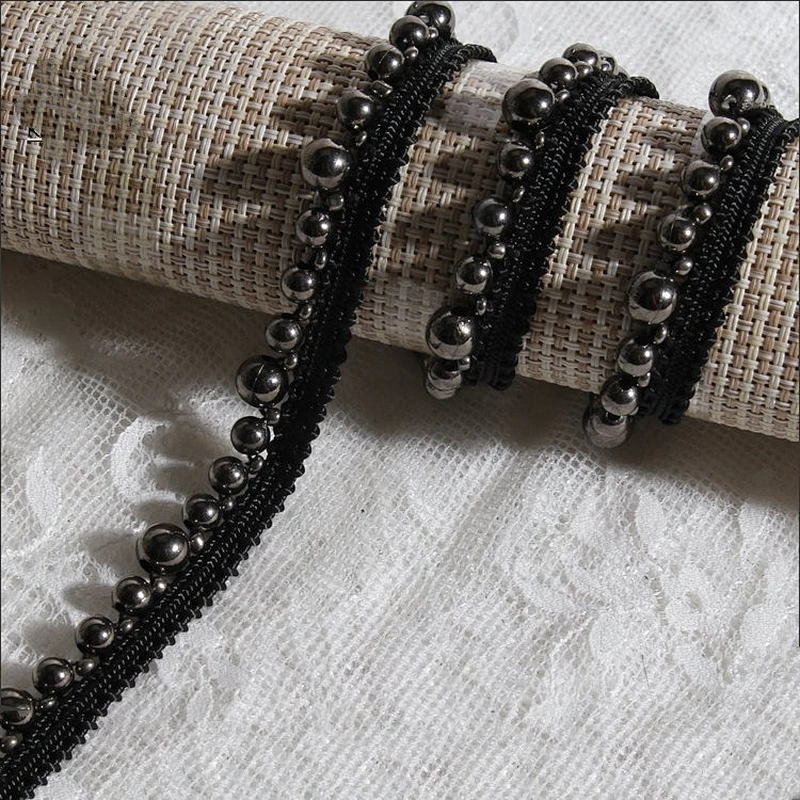 Kavatar Free Sample  Black Beaded Trim Pearl Lace Trim for Clothing Garment