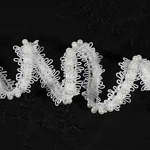 White Lace Pearl Beaded Trim Ribbon For Sewing Wedding Apparel Decoration