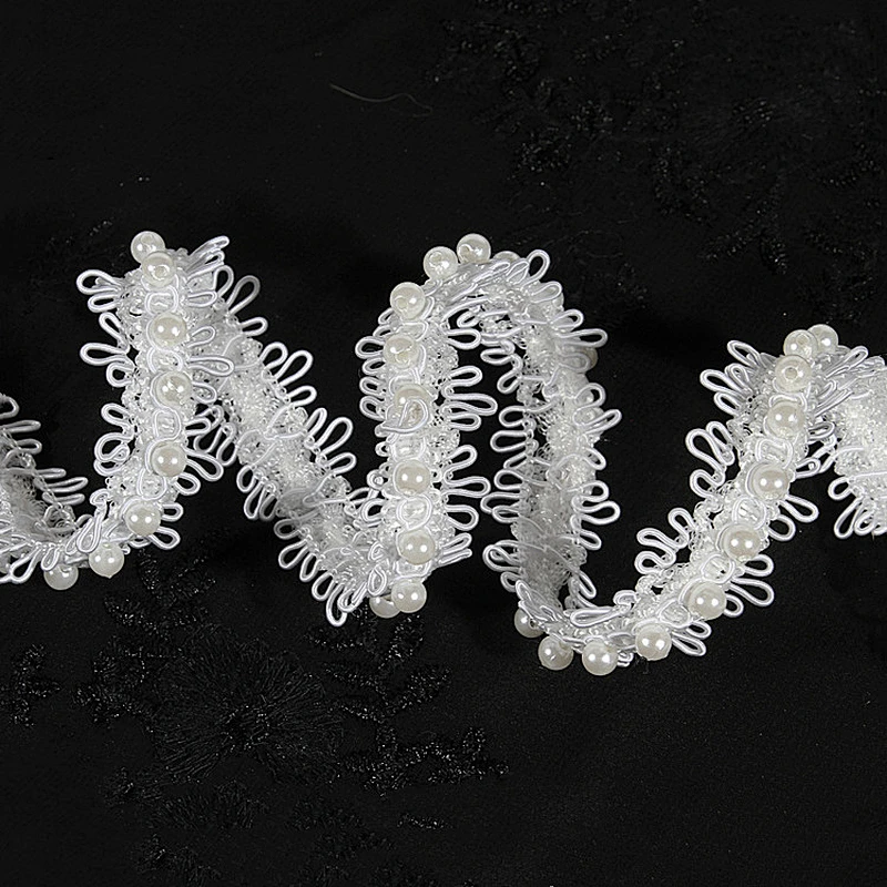 White Lace Pearl Beaded Trim Ribbon For Sewing Wedding Apparel Decoration