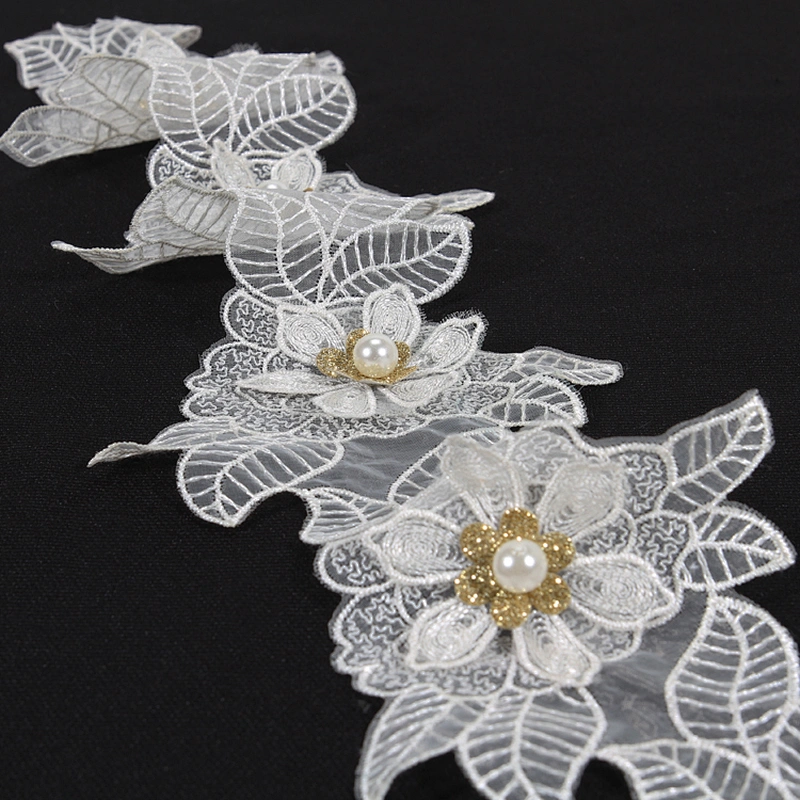 Classics style 3d embroidery flower lace trim for decoration