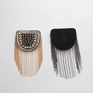 Rhinestones Beaded Crystal Motifs Chain Fringe Patches for Clothing Shoulder Badge Sew on garment material bead patch