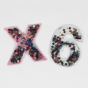 Kavatar Popular Hot Fix Sequin Number Letter Patches Applique For Garment