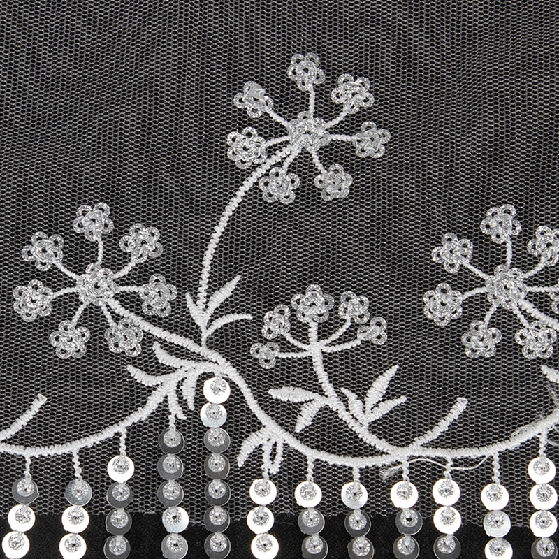Custom Decorative Floral Sequin Embroidery Beaded Fringe Lace Border