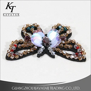 Popular Butterfly Design Sequins Rhinestone Beads Patches Sew On Clothing