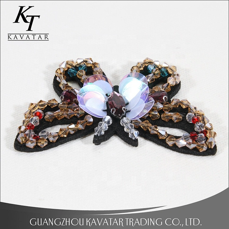 Popular Butterfly Design Sequins Rhinestone Beads Patches Sew On Clothing