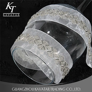 White mesh beaded lace trim ribbon for bride dress