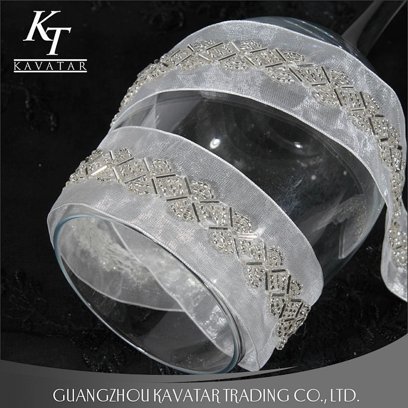 White mesh beaded lace trim ribbon for bride dress