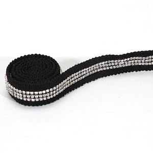 Premium 2.2cm White Cotton Crystal Chain Beads Grosgrain Ribbon Trim for Sweaters Garments