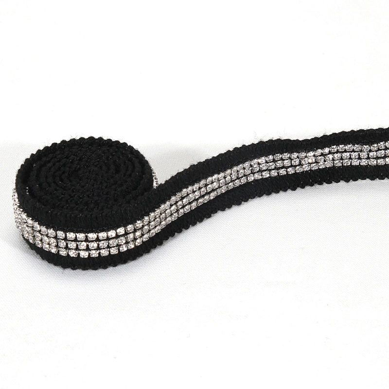 Premium 2.2cm White Cotton Crystal Chain Beads Grosgrain Ribbon Trim for Sweaters Garments