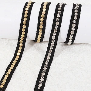 Beautiful gold stud lace trim accept custom trimming