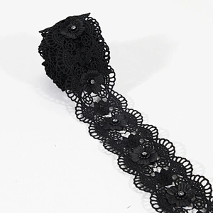 Designs Flower Lace Fashion Black African Styles Embroidery Lace Trim For Garment