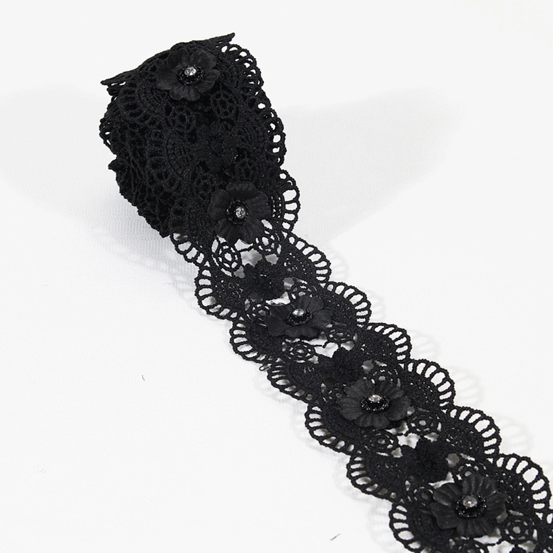 Designs Flower Lace Fashion Black African Styles Embroidery Lace Trim For Garment