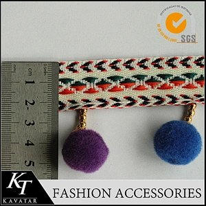 Handmade korean pom pom trim fringe for curtain with 2cm colorful ball
