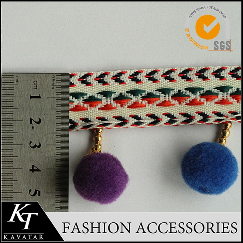 Handmade korean pom pom trim fringe for curtain with 2cm colorful ball