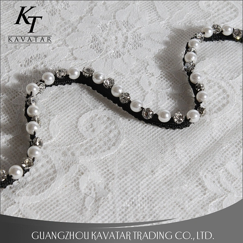 Popular Small Lace Trim Pearl Beaded Rhinestone Lace Decorative For Dress