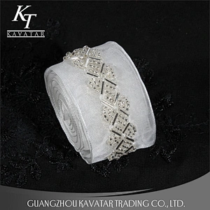 White mesh beaded lace trim ribbon for bride dress