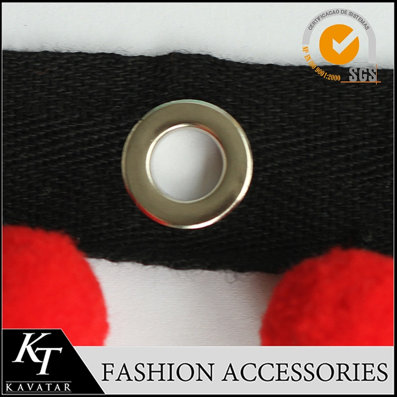 Latest design lace trimming pom pom trim with Copper eyelet for dress