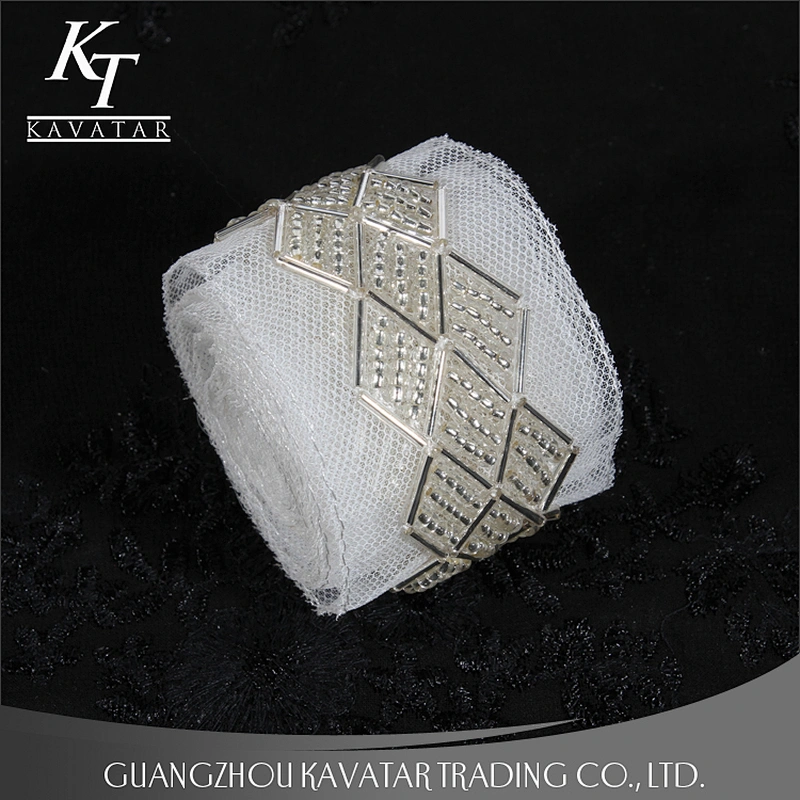 New product rhombus design white net trim plastic beaded lace trim