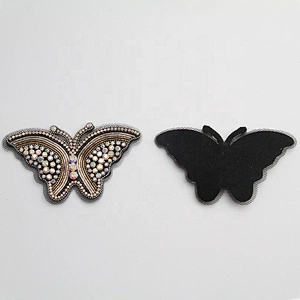 New item butterfly and insect pearl plastic beaded applique hotfix rhinestone patches for garment
