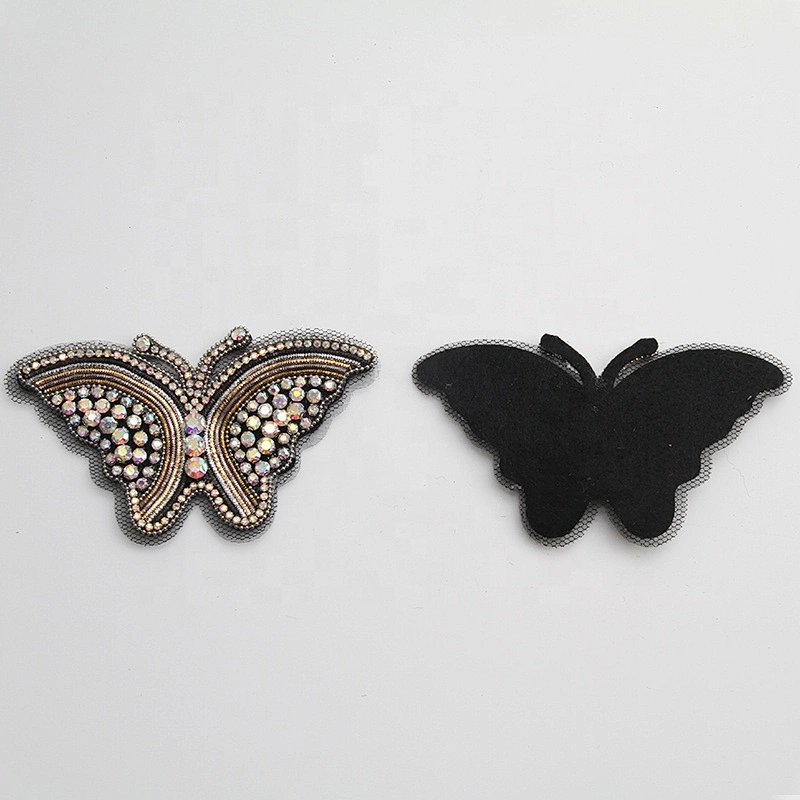 New item butterfly and insect pearl plastic beaded applique hotfix rhinestone patches for garment