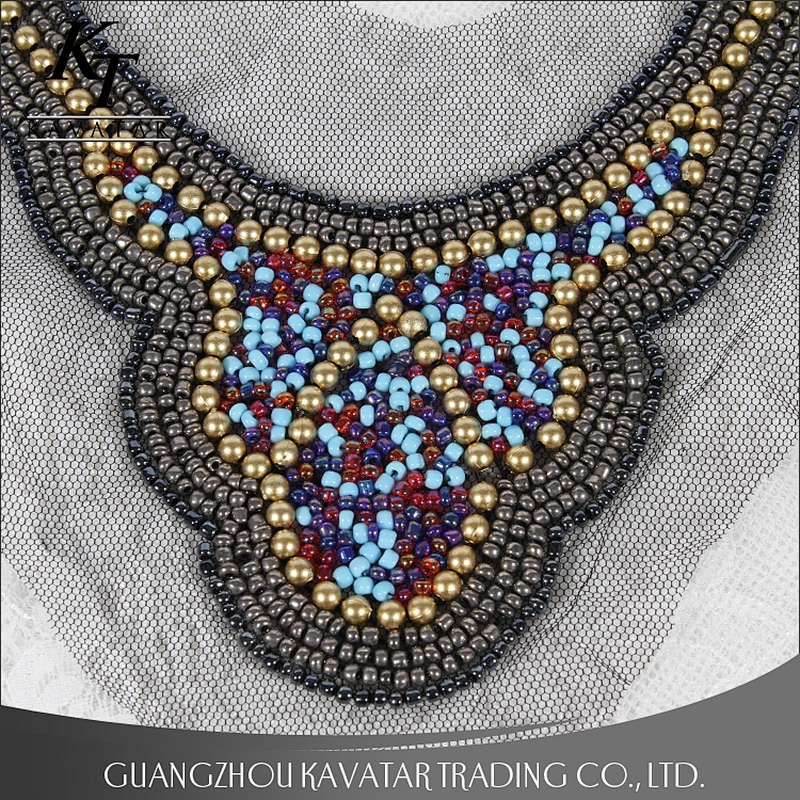Gold beaded Collar Neck trim ethnic neck designs