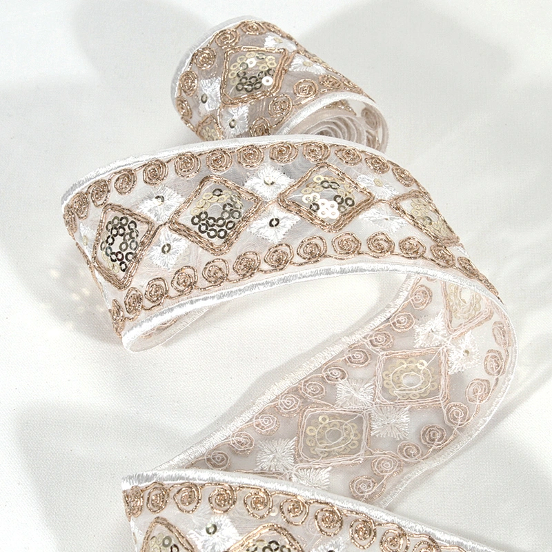 Handmade Embroidered Sequin Decoration Voile Edge Lace Ribbon for Dress Garments Accessories