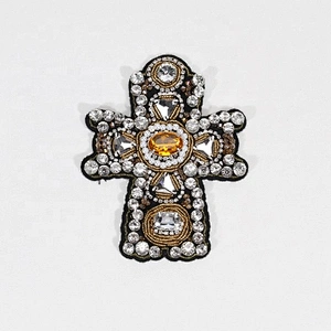 Beaded Crystal Rhinestone Cross Patches Embroidery Patch Applique Stick Water Cross Emblem Garment Accessories