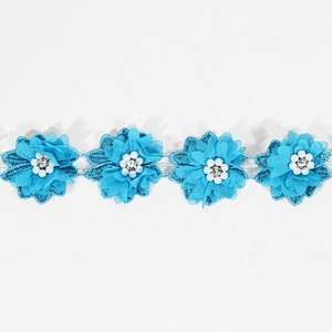 Semi Handmade Pearl Rhinestone Multi layer 3D Embroidery Flower Lace Trim