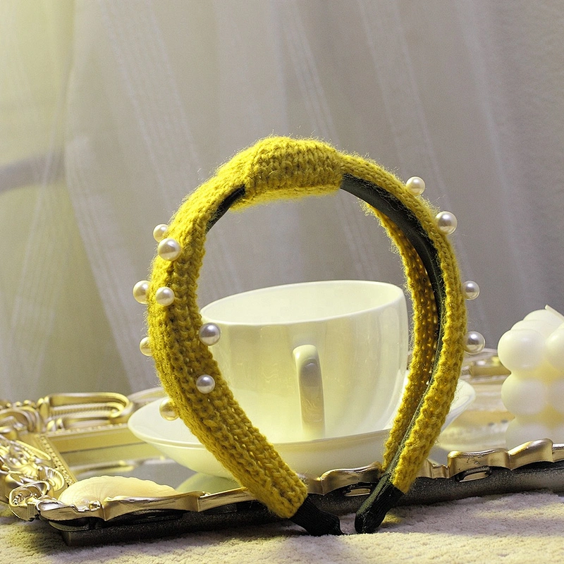 Winter simple pure handmade sweater pearl hairband web celebrity fashion style headband hair accessories knitted crochet pattern