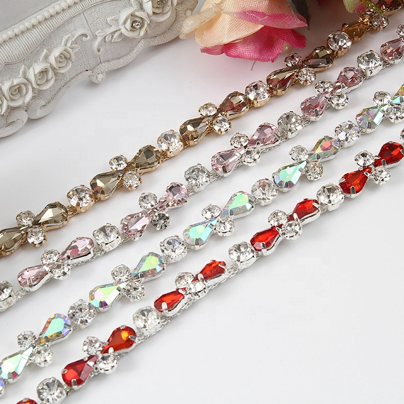 rhinestone beaded glass trim hotfix banding fashion embroidered gold bead lace trim