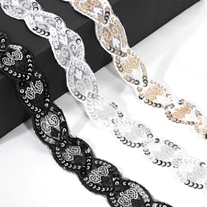 Custom Embroidery Leaf Shape Sequin Mesh Lace Trim