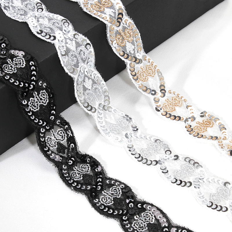Custom Embroidery Leaf Shape Sequin Mesh Lace Trim