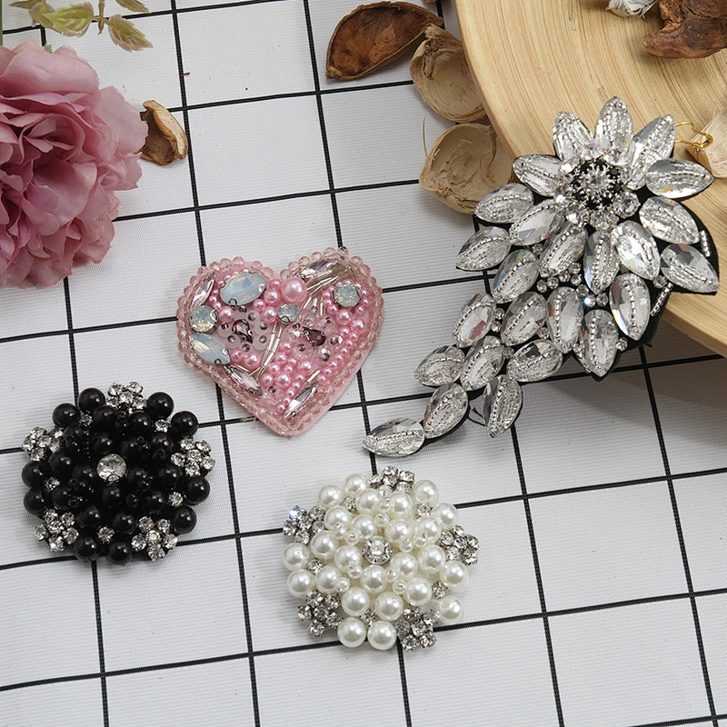 Fashion  Multicolor custom made  rhinestones  heart  flower bead patches cheap custom patches