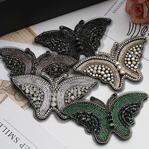 New item butterfly and insect pearl plastic beaded applique hotfix rhinestone patches for garment