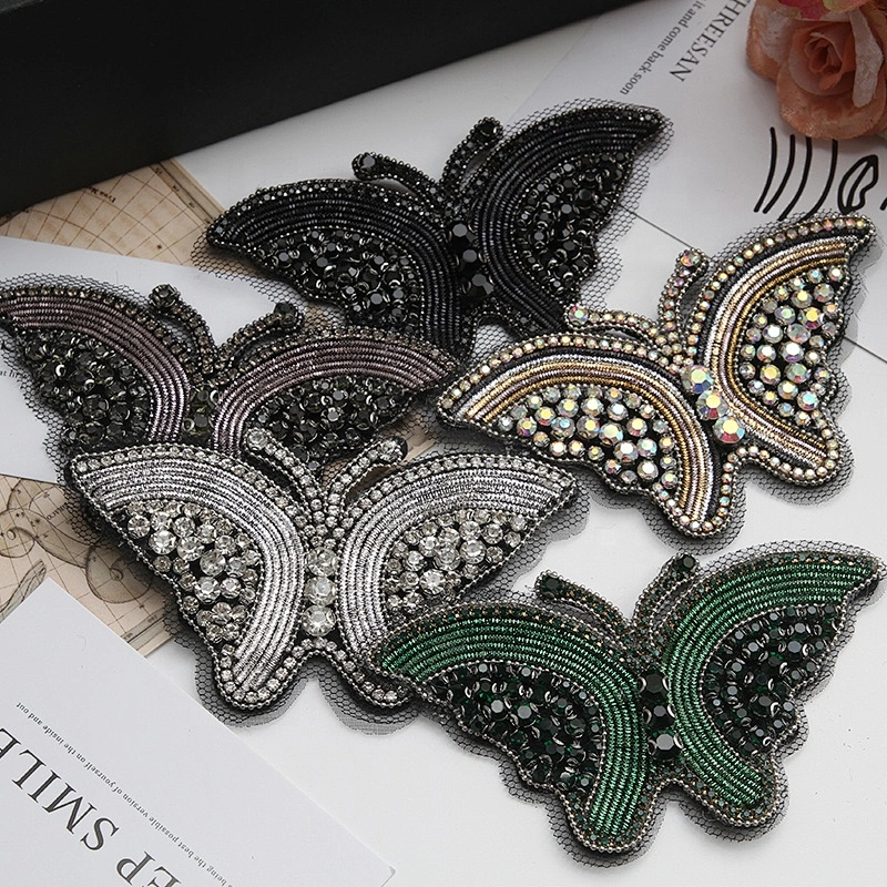 New item butterfly and insect pearl plastic beaded applique hotfix rhinestone patches for garment
